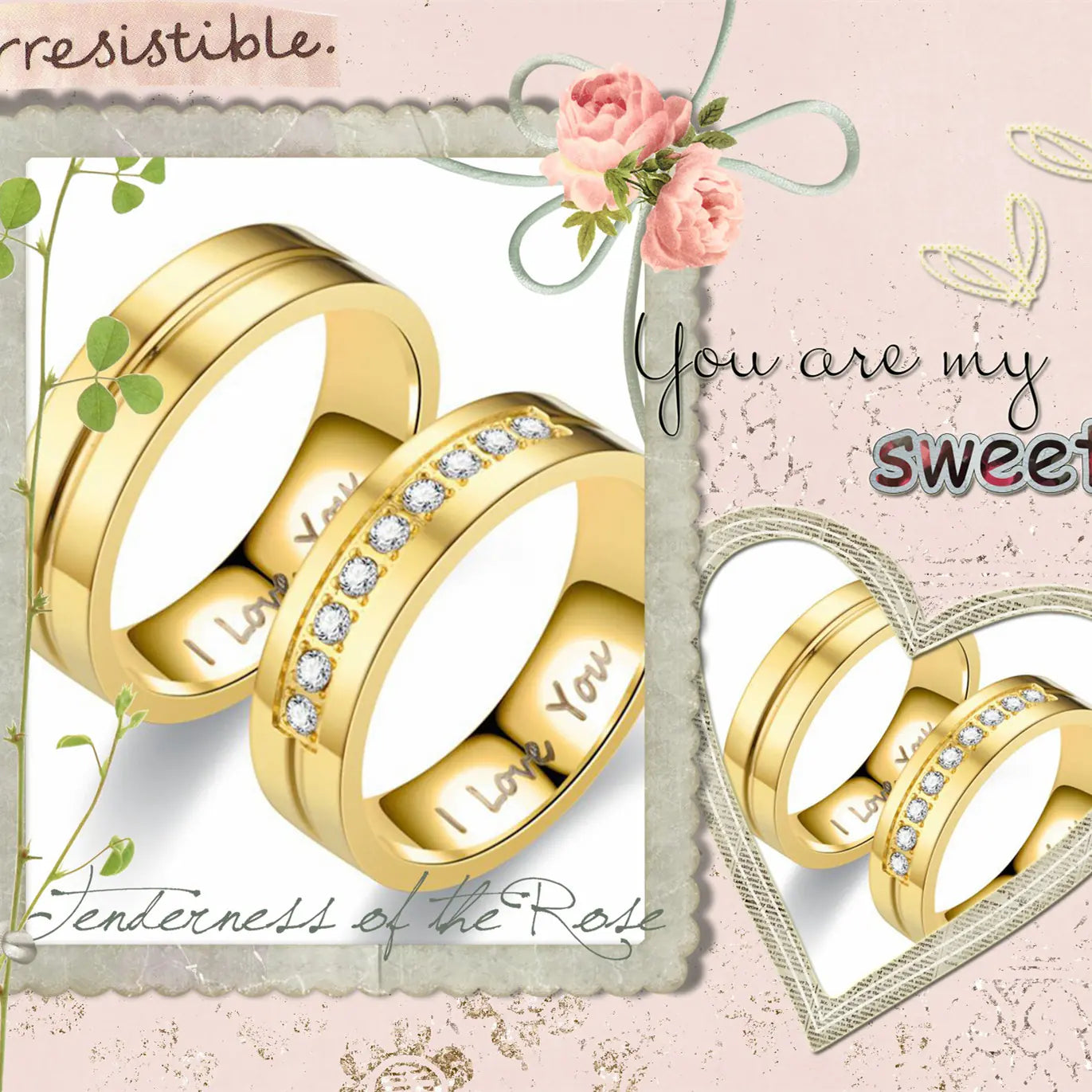 Titanium Steel Couple Ring with I LOVE YOU Diamond Ornament