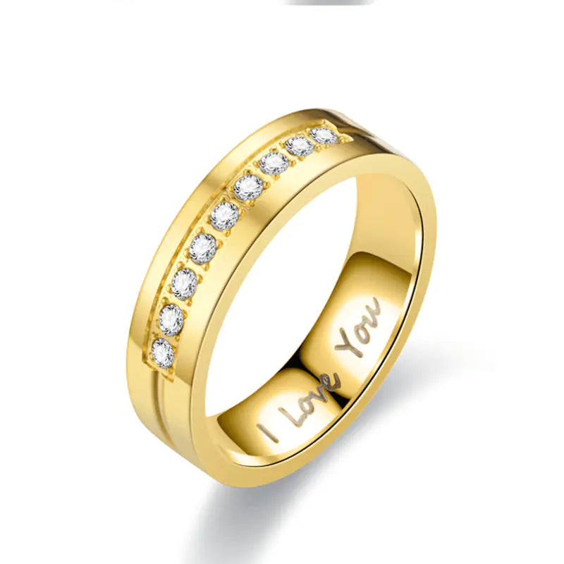 Titanium Steel Couple Ring with I LOVE YOU Diamond Ornament
