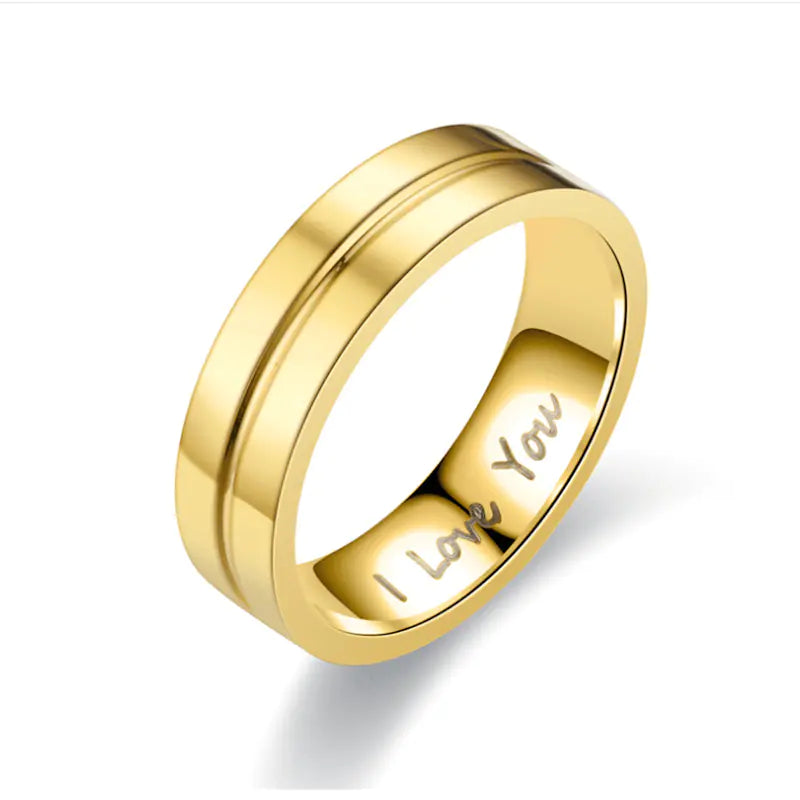 Titanium Steel Couple Ring with I LOVE YOU Diamond Ornament