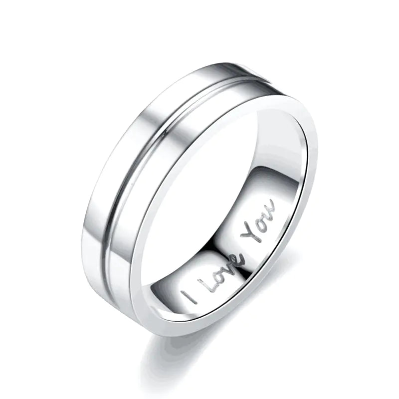 Titanium Steel Couple Ring with I LOVE YOU Diamond Ornament