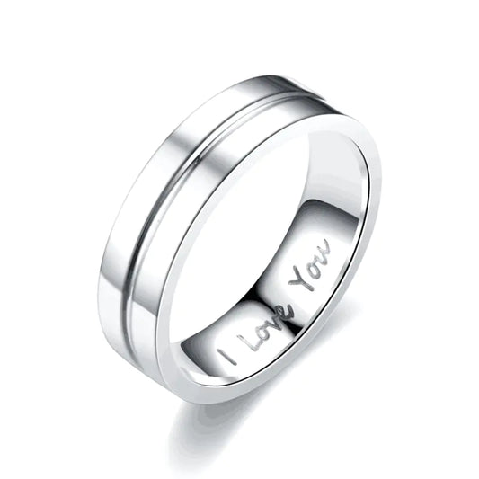Titanium Steel Couple Ring with I LOVE YOU Diamond Ornament