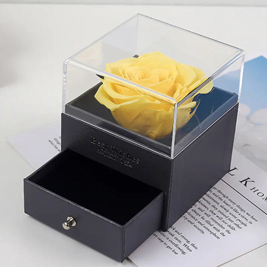 Eternal Flower Acrylic Jewelry Box with Real Rose Necklace